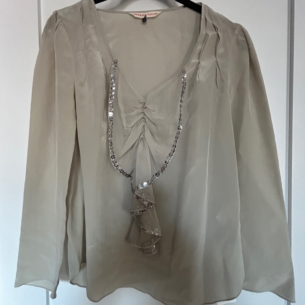 Rebecca Taylor Cream Blouse with Sequin Trim